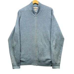 M&S Cotton Blend Full Zip Sweater Mens Large Blue Long Sleeve Ribbed Casual